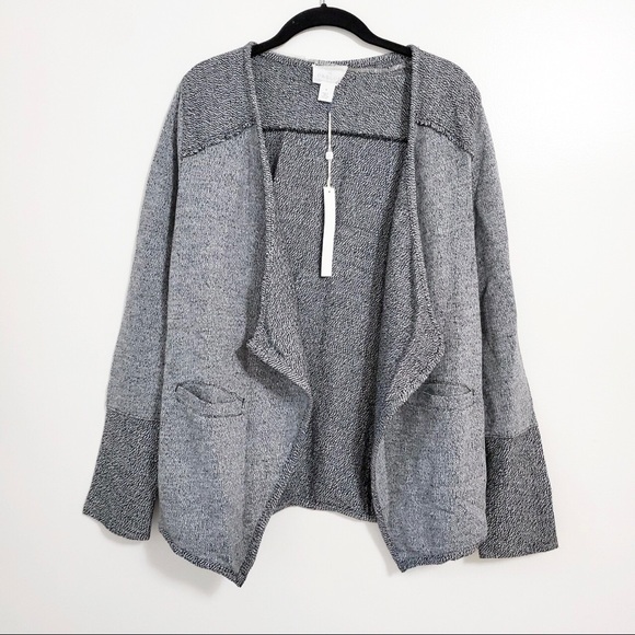 Caslon Sweaters - Caslon Mixed Media Gray & Black Drape Sweater